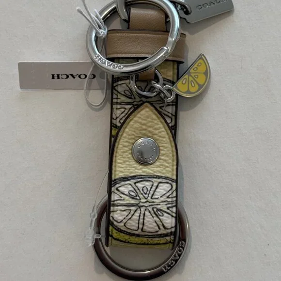 Coach Trigger Snap Bag Charm, Key chain/fob With Lemon Print, yellow, silver - Picture 13 of 13